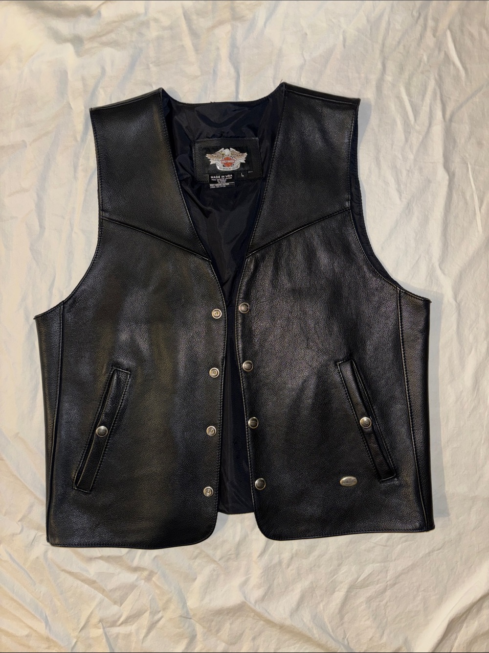 Vintage Harley-Davidson Men’s Genuine Leather Motorcycle Biker Vest - Large